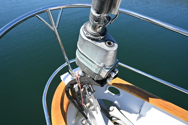 Slide: The Image of Close-up of a 1968 Abeking & Rasmussen Tripp 74 yacht's rigging and railing. - 49