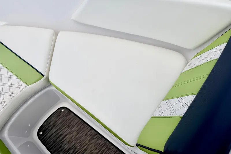 Slide: The Image of 2018 Glastron GT 185 boat interior with green and white seating design. - 56