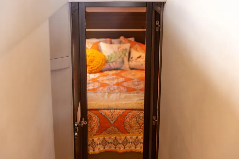 Slide: The Image of Cozy bedroom with vibrant bedding inside 2014 Azimut 54 Flybridge yacht. - 54