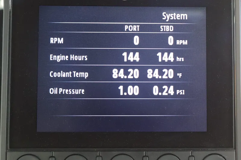 Slide: The Image of Display screen of 2021 Blackfin 272 CC showing engine metrics: RPM, hours, temperature, pressure. - 14