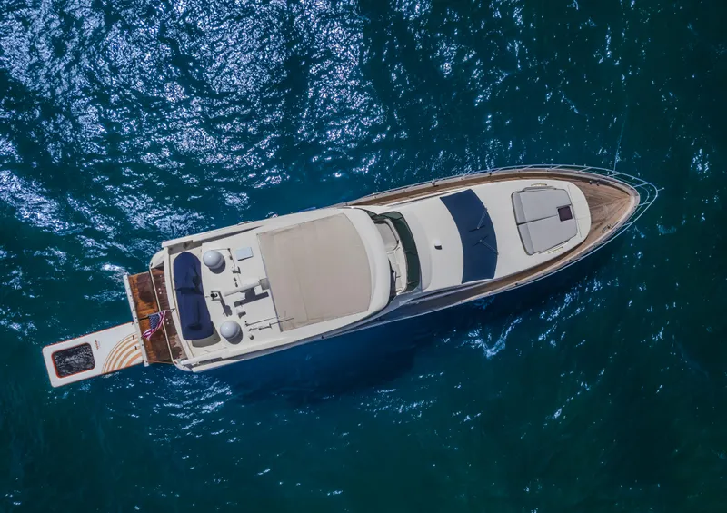 Slide: The Image of Aerial view of 2008 Azimut Flybridge yacht on blue ocean water. - 18