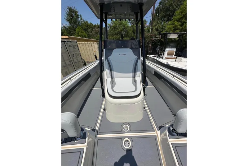 Slide: The Image of 2020 Blackwood 270 LXF boat interior with sleek seating and modern design. - 16