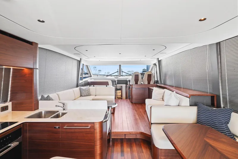 Slide: The Image of Luxurious interior of 2026 Princess F65 yacht with modern furnishings and sleek design. - 28