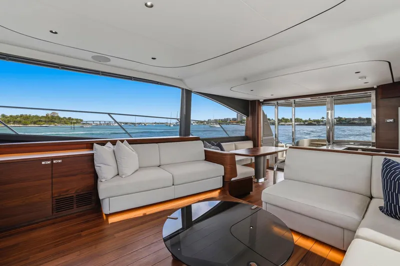 Slide: The Image of Luxurious interior of 2026 Princess F65 yacht with elegant seating and panoramic ocean views. - 44