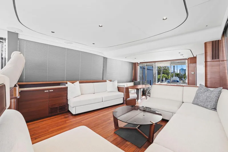 Slide: The Image of Luxurious interior of 2026 Princess F65 yacht with modern furnishings and sleek design. - 48