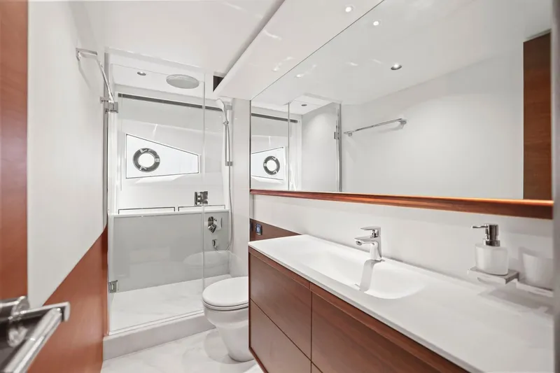 Slide: The Image of Luxurious bathroom interior of 2026 Princess F65 yacht, featuring sleek design and modern fixtures. - 61