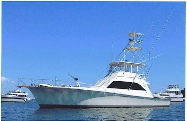 The Image of 1985 Ocean Yachts 55 Super Sport boat on water with clear blue sky. - 0
