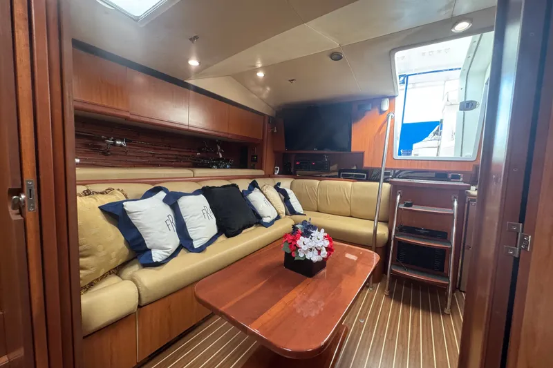 Slide: The Image of Luxurious interior of 2008 Luhrs 41 Open yacht with plush seating and elegant decor. - 84