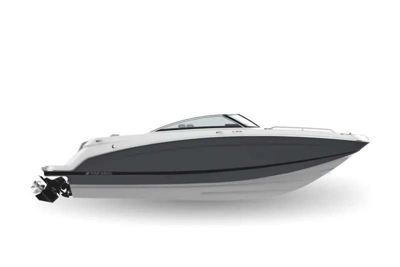 Slide: The Image of 2026 Four Winns HD3 boat, sleek design, side view, white and gray color scheme. - 16