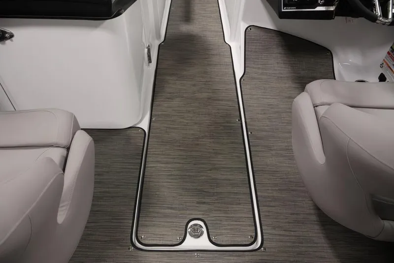 Slide: The Image of Interior view of 2026 Four Winns HD3 boat, featuring sleek seating and modern flooring. - 30