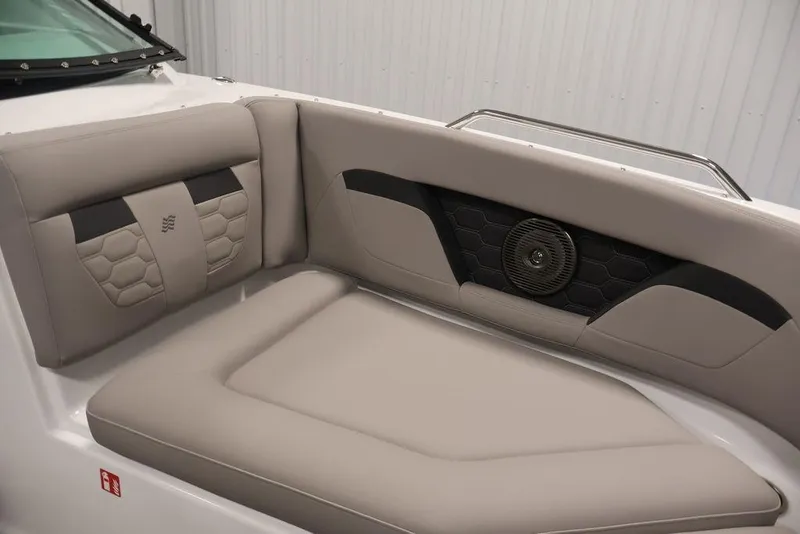 Slide: The Image of Luxurious seating on 2026 Four Winns HD3 boat with stylish upholstery and integrated speaker. - 49