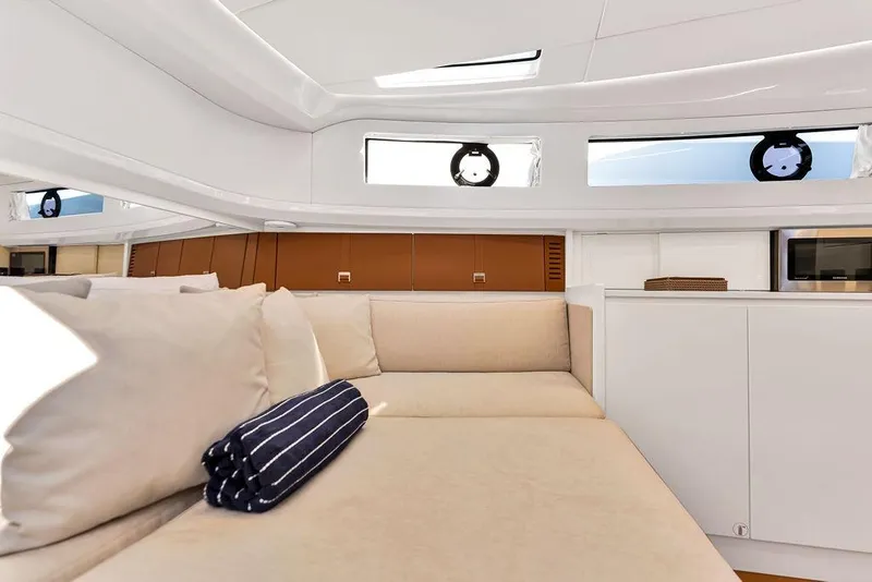 Slide: The Image of Luxurious interior of 2021 Bluegame BG 42 yacht with elegant seating and modern design. - 42