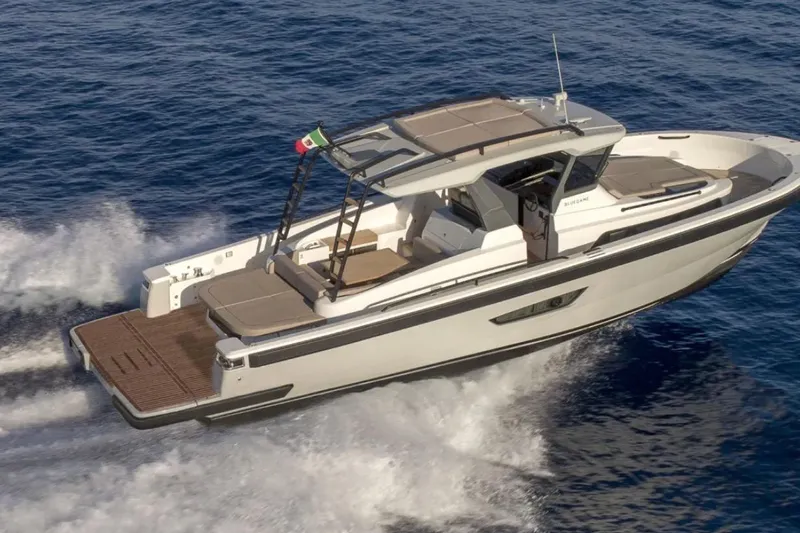 Slide: The Image of A modern motorboat speeds across the blue sea. - 5
