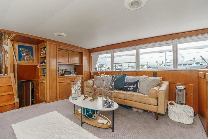 Slide: The Image of Luxurious 1969 Burger Flush Deck yacht interior with cozy seating and elegant decor. - 37