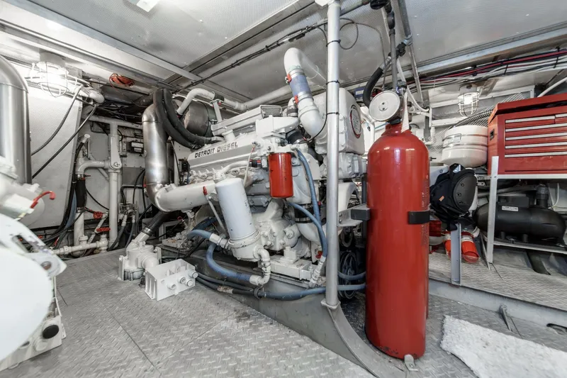 Slide: The Image of Engine room of a 1969 Burger Flush Deck yacht with Detroit Diesel engine. - 73