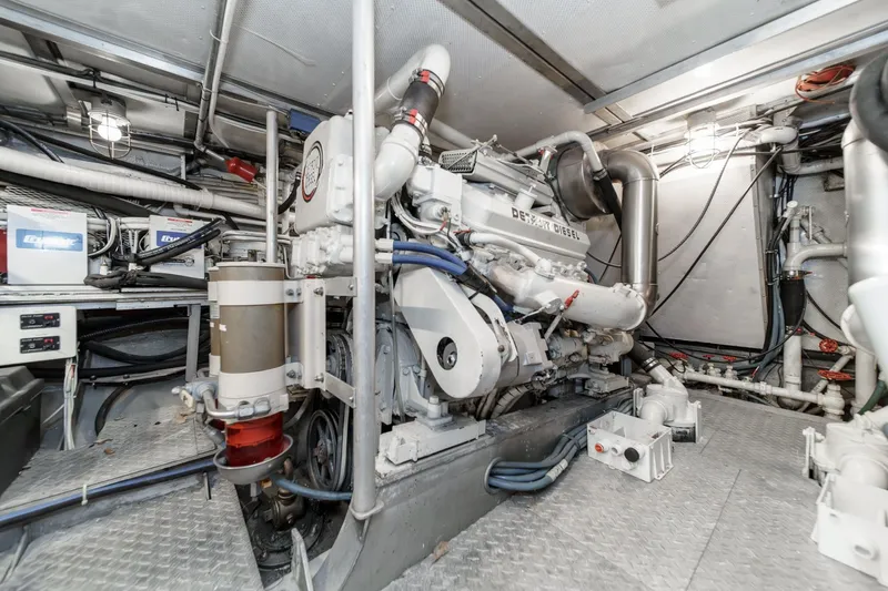 Slide: The Image of Engine room of a 1969 Burger Flush Deck yacht with Detroit Diesel engine. - 75