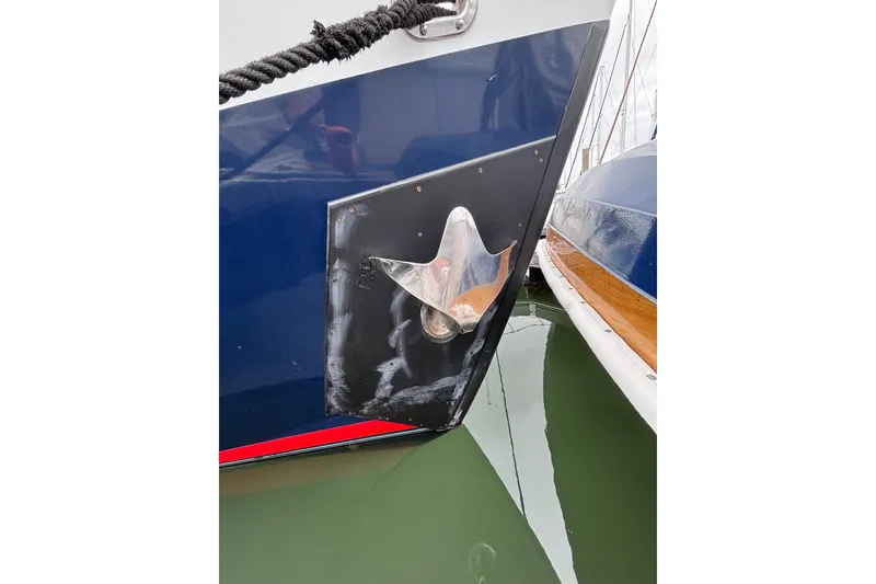 Slide: The Image of 1985 Transpacific Marine Pacific Eagle 32 boat anchor detail in marina. - 6