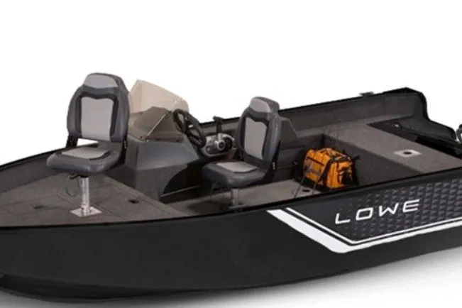 Slide: The Image of 2027 Lowe Fishing Machine 1625SC boat with seating and storage compartments. - 2