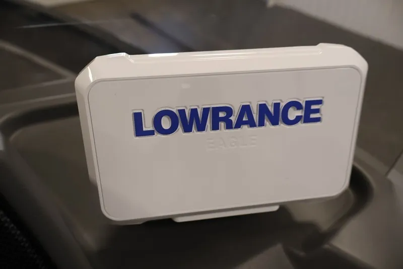 Slide: The Image of Lowrance Eagle device on 2027 Lowe Fishing Machine 1625SC boat dashboard. - 33