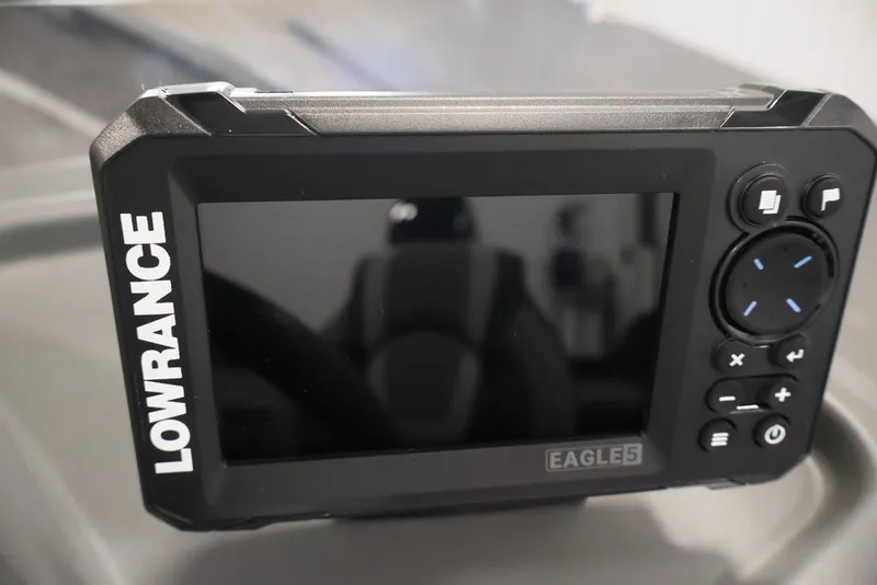 Slide: The Image of Lowrance Eagle 5 fish finder on 2027 Lowe Fishing Machine 1625SC boat. - 44
