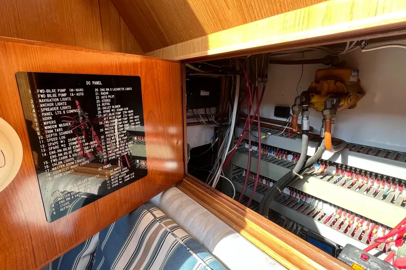 Slide: The Image of Electrical panel and wiring inside a 1989 Ocean Alexander 440 Sundeck CPMY yacht. - 5