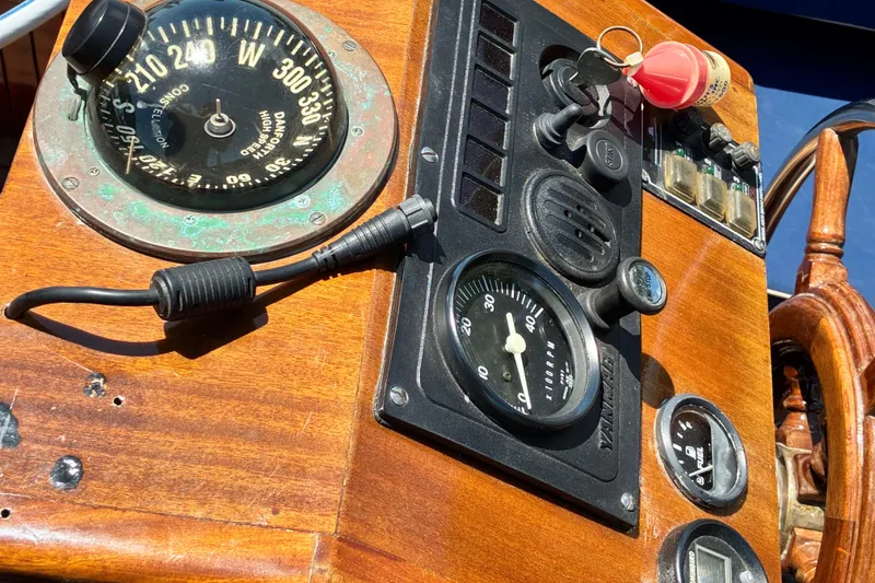 Slide: The Image of Dashboard of a 2003 Castine Harbor Launch with compass and gauges. - 23