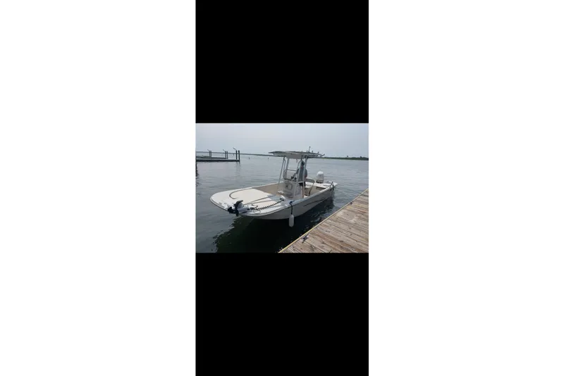 The Image of 2019 Carolina Skiff 218 DLV boat docked on calm water. - 1