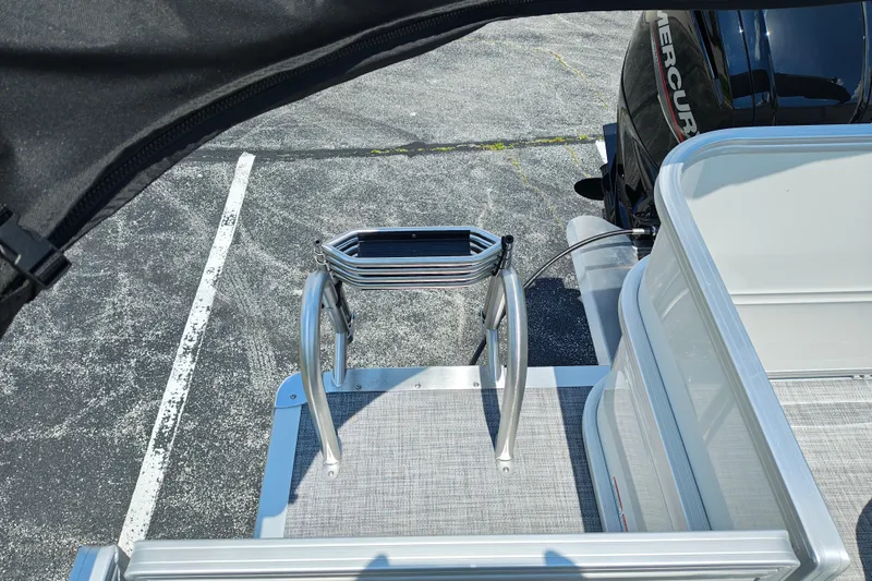 Slide: The Image of 2026 Sun Tracker Party Barge 18 DLX with Mercury engine and swim ladder. - 7