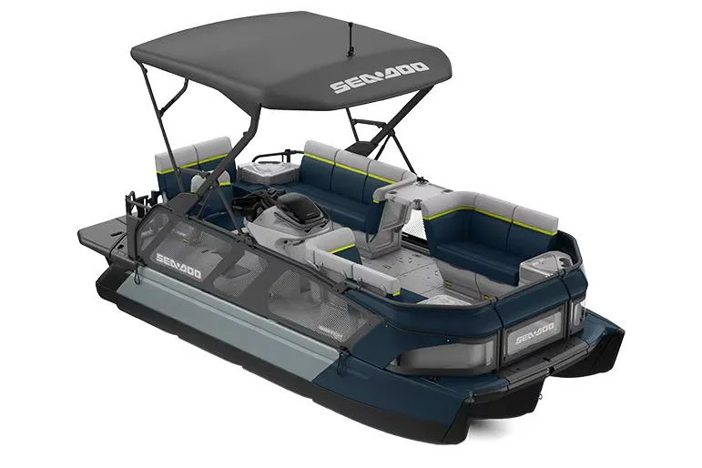 Slide: The Image of Manufacturer Provided Image: 2026 Sea-Doo Switch Cruise Limited 18 pontoon boat with canopy and seating. - 18