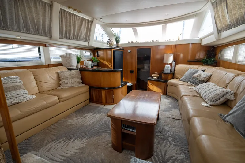 Slide: The Image of Interior of 2001 Carver 396 Motor Yacht with leather sofas. - 20
