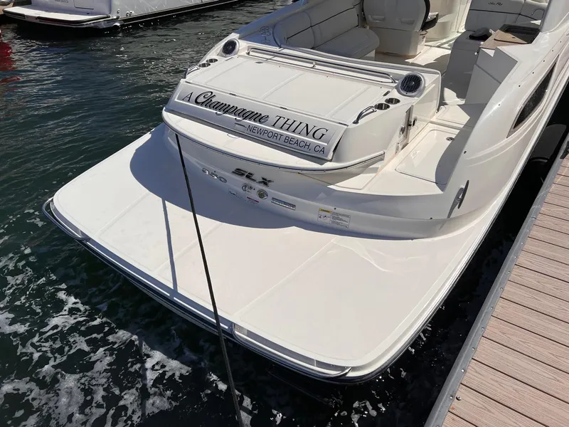 Slide: The Image of 2015 Sea Ray SLX 350 boat docked in Newport Beach. - 10