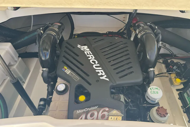 Slide: The Image of Engine compartment of a 2007 Sea Ray SLX 250 with a Mercury MerCruiser 496 engine. - 39