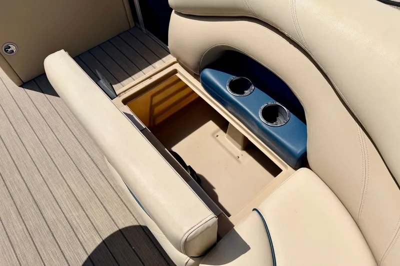 Slide: The Image of 2018 Sylvan 8522 Mirage Fish boat seat with storage and cup holders. - 31