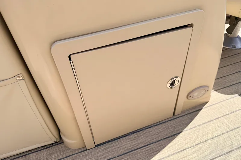 Slide: The Image of Storage compartment on 2018 Sylvan 8522 Mirage Fish boat, beige finish, secure lock. - 72