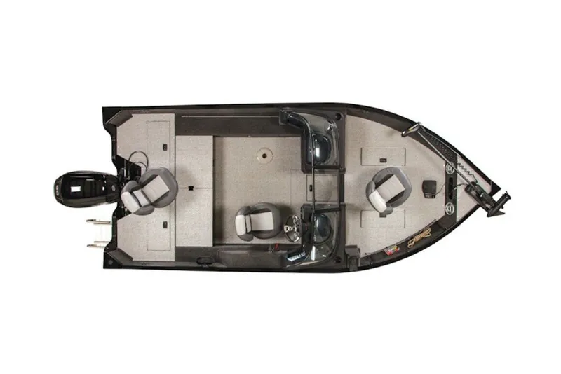 Slide: The Image of Top view of 2027 Lowe Fishing Machine 1675WT boat with seating and equipment layout. - 60