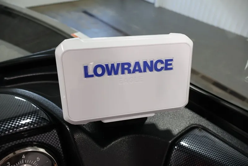 Slide: The Image of Lowrance device on 2027 Lowe Fishing Machine 1675WT dashboard, close-up view. - 35