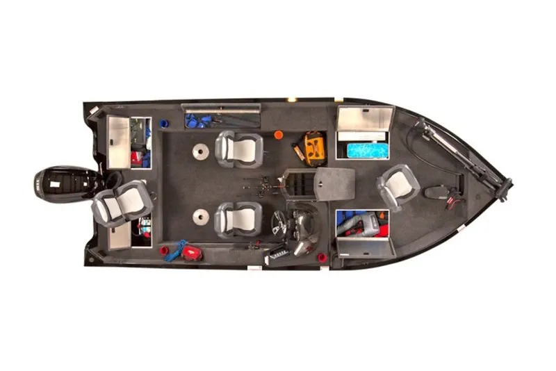 Slide: The Image of Top view of 2027 Lowe Fishing Machine 1775SC boat layout with seating and storage. - 3