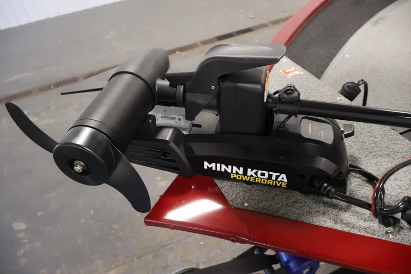 Slide: The Image of Minn Kota PowerDrive trolling motor on 2027 Lowe Fishing Machine 1775SC boat. - 10