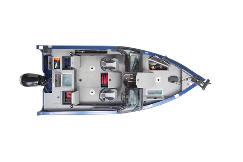 Slide: The Image of Top view of 2026 Lowe Fishing Machine 1875 boat layout, featuring seating and storage. - 4