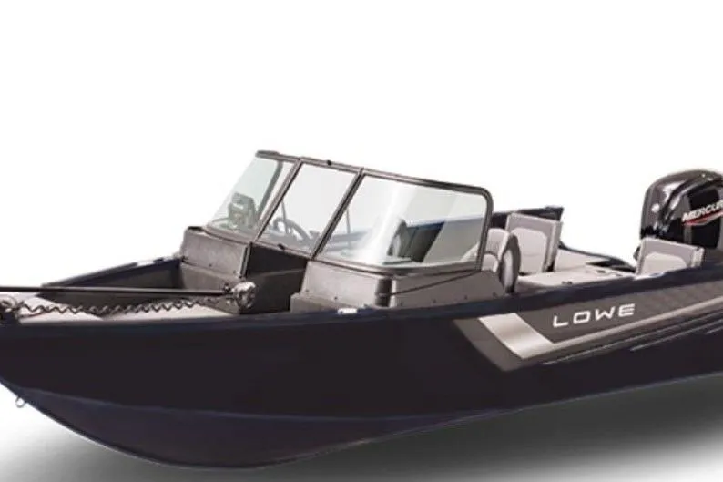 Slide: The Image of 2026 Lowe Fishing Machine 1875 boat with sleek design and Mercury outboard motor. - 8