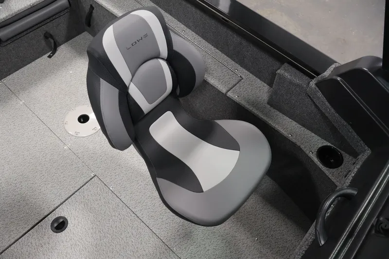 Slide: The Image of 2027 Lowe Fishing Machine 1875 boat seat, gray and black design, comfortable and stylish. - 27