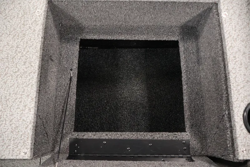 Slide: The Image of 2027 Lowe Fishing Machine 1875 storage compartment, featuring a spacious, carpeted interior. - 31