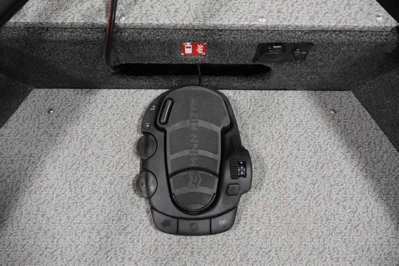 Slide: The Image of Foot pedal control on 2027 Lowe Fishing Machine 1875 boat deck. - 10