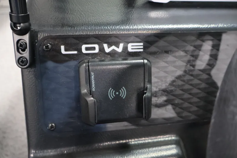 Slide: The Image of Lowe Fishing Machine 1875, 2027 model, featuring a Scanstrut wireless charging station. - 21