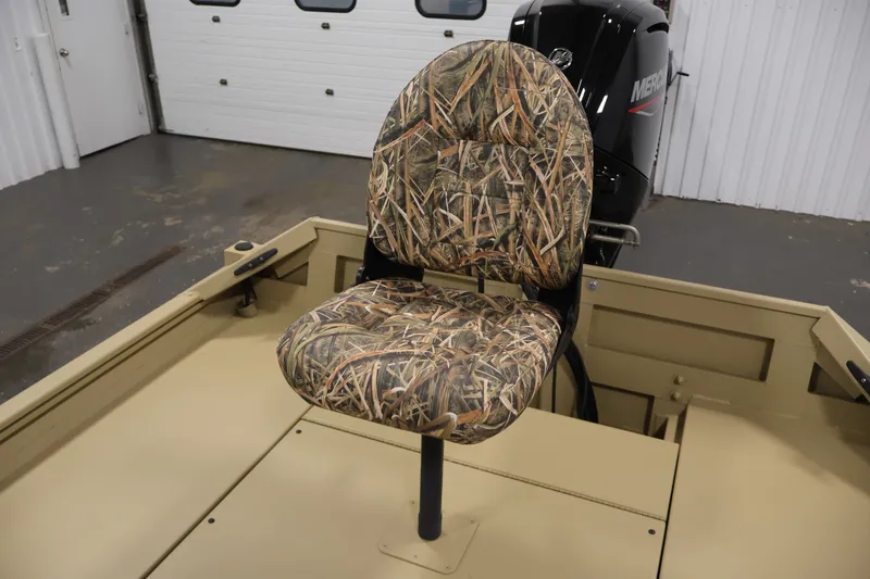 Slide: The Image of 2027 Lowe Roughneck RX1860 Tunnel Jet boat with camo seat and Mercury engine. - 25