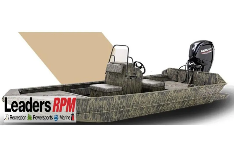 The Image of 2027 Lowe Roughneck RX1860 Tunnel Jet boat with camouflage design and Mercury engine. - 0