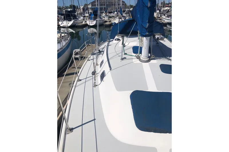 Slide: The Image of Sailboat deck view of 1994 Catalina 36 MkII in marina setting. - 18