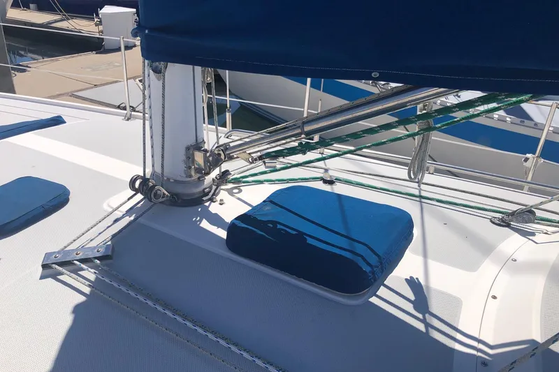 Slide: The Image of Sailboat deck of 1994 Catalina 36 MkII with blue canvas covers and rigging. - 20