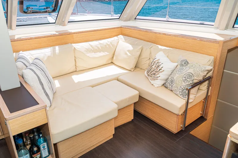 Slide: The Image of Luxurious interior of 2019 Nautitech 46 Open yacht with cozy seating and decorative pillows. - 21