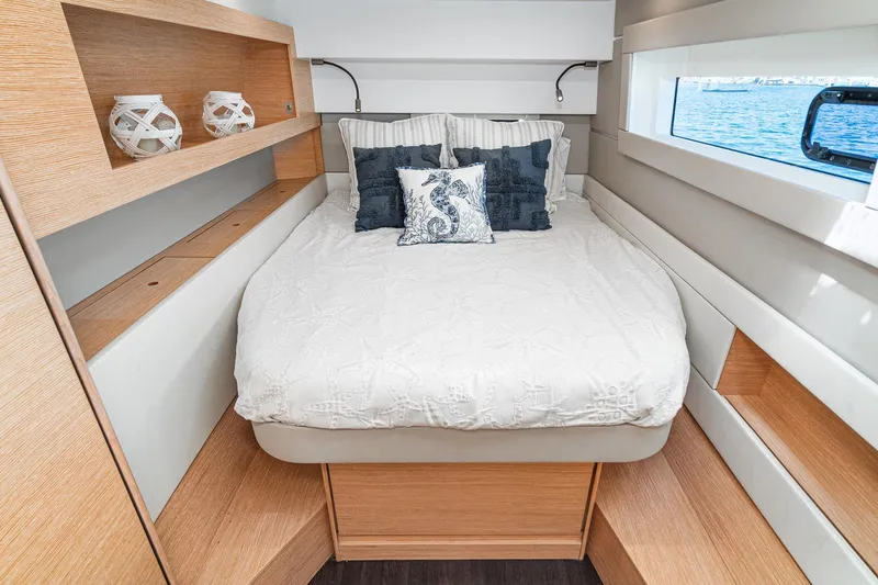 Slide: The Image of Cozy bedroom interior of 2019 Nautitech 46 Open yacht with elegant bedding and ocean view. - 33